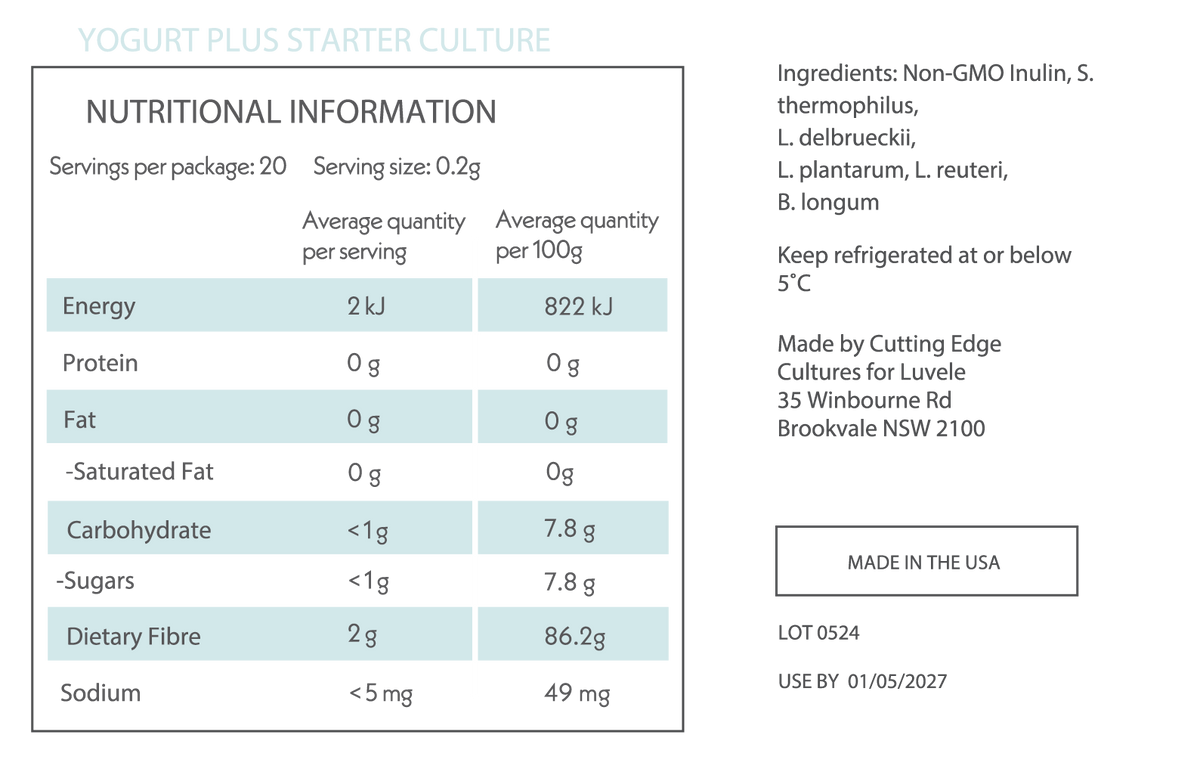 Yogurt PLUS Starter Culture - Dairy Free & Vegan Yogurt Starter