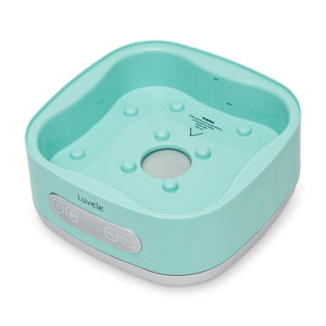 Turquoise-colored electronic device with 'Luvele' branding on a white background